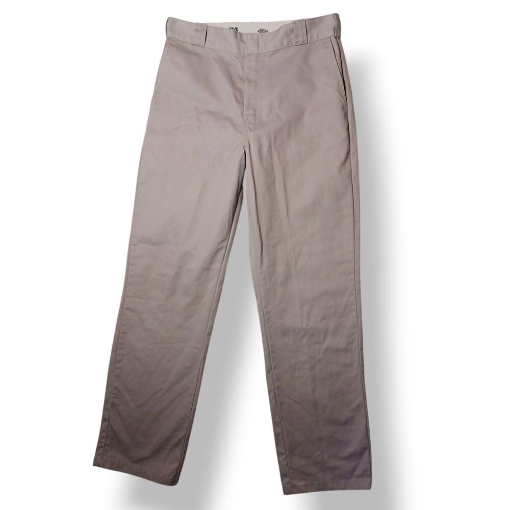 Dickies 874 Work Pants Mens Size 32 Beige Tan Flat Front Straight Classic Office